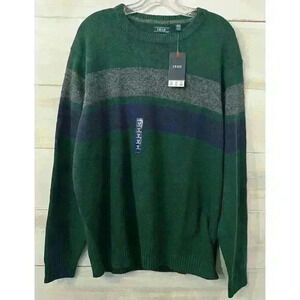 NEW IZOD Mens XL Stripe Long Sleeve Knit Crewneck Sweater Green Blue NWT